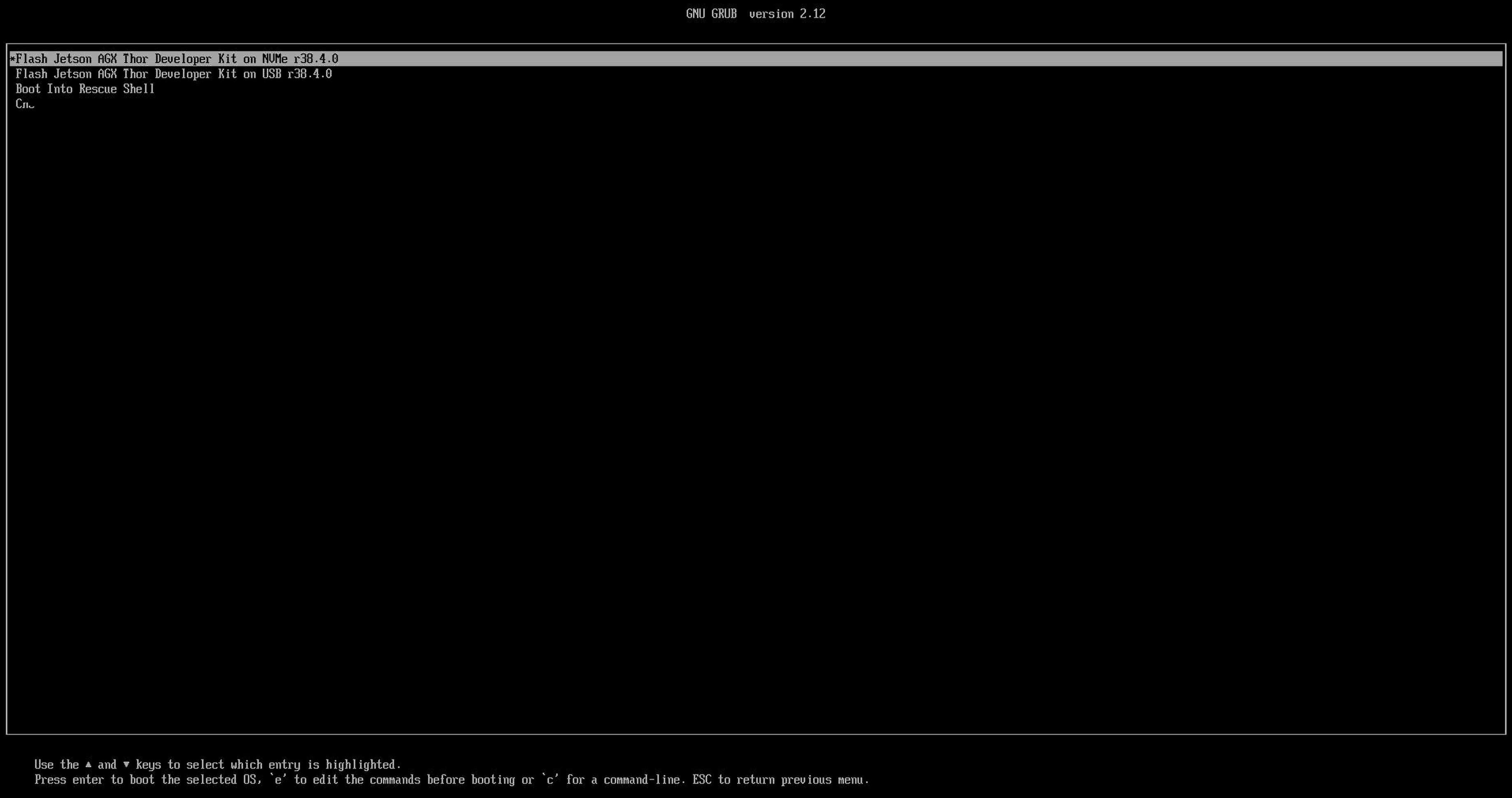 Jetson ISO GRUB Thor option menu