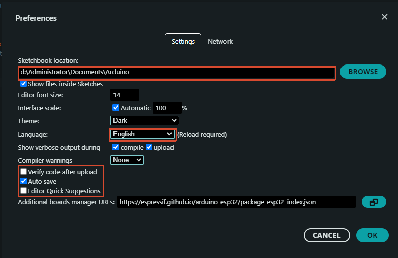 Arduino_IDE Preferences