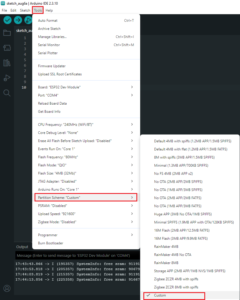 Custom partition settings